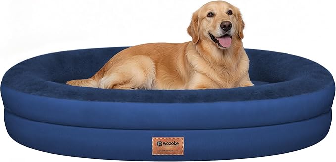 Waterproof Orthopedic Dog Bed for Large Dogs, Navy | Supportive Crate Foam Relieves Joint Pressure, 360°Bolsters, Waterproof Inner,Washable Cover, Non-slip Bottom by Wozoke