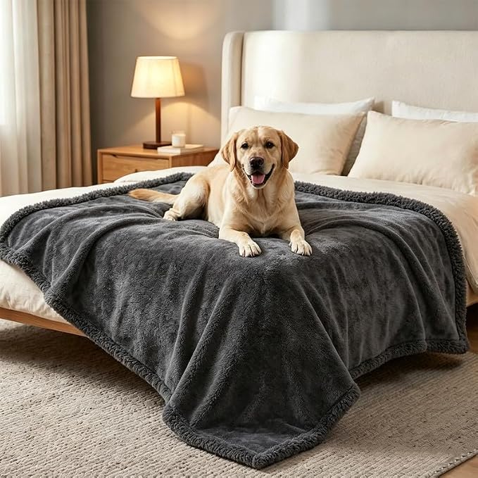 Waterproof Dog Blanket Reversible Pet Bed Cover Puppy Blankets Leakproof Sofa Couch Cover Cat Pet Blanket for Warm Fluffy Washable Grey Mat-M - Image 7