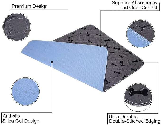 Washable Dog Pee Pads with Free Grooming Gloves,Non Slip Dog Mats with Great Urine Absorption,Reusable Puppy Pee Pads for Whelping,Potty,Training,Playpen - Image 3