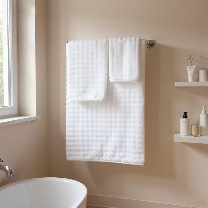 COZYART Lint Free 8 Pcs Bathroom Towels Set Ultra Soft Microfiber White | Fluffy, Thick, Highly Absorbent, Fast Dry, No Shedding, No Pilling, Fade Resistant, Durable, Long-lasting - Image 3