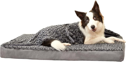 Orthopedic Memory Foam Bed for Large Dogs, Waterproof Cooling Pet Mats for Crate with Removable Washable Cover,Ideal for Arthritic Dogs (X-Large-41"x 29" x 4", Rose Plush+Blanket) by ABETTERLIFEWITHPET