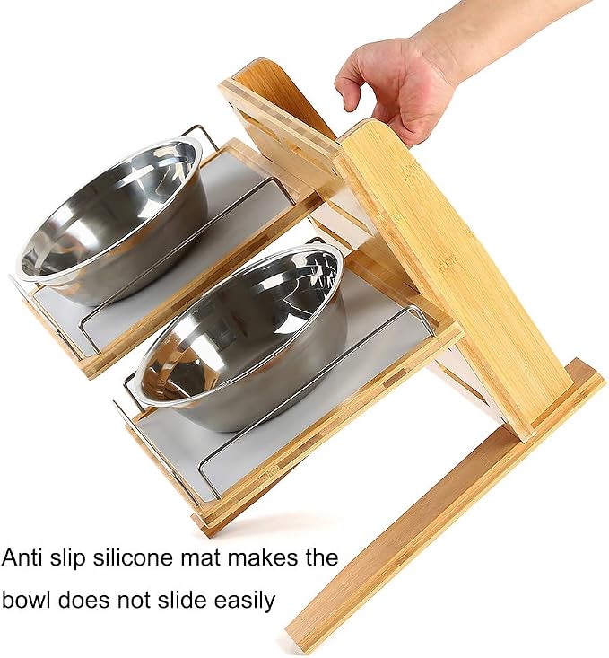 FOREYY Adjustable Raised Dog Bowls,Bamboo Elevated Feeder Stand with Non-Skid Feet for Food and Water,5 Level Wooden Pet Dining Table Comfort Feeding Station for Medium Large Big Dogs - Image 5