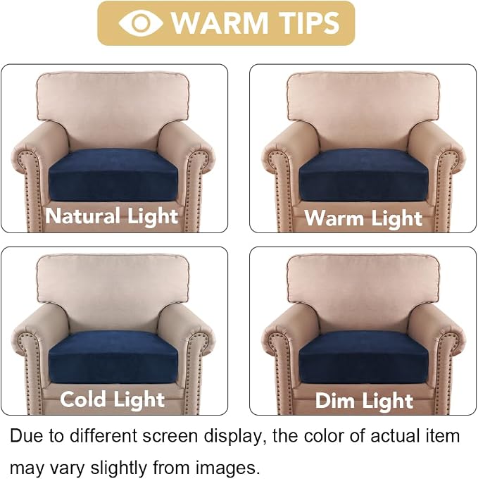 H.VERSAILTEX Velvet Stretch Couch Cushion Cover Plush Cushion Slipcover for Chair Cushion Furniture Protector Seat Cushion Sofa Cover (1 Piece Armchair Cushion Covers, Navy) - Image 6