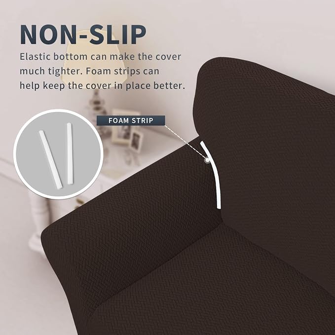 Easy-Going Stretch Jacquard Couch Cover, 1-Piece Soft Sofa Cover, Sofa Slipcover with Anti-Slip Foams, Washable Furniture Protector for Kids, Pets (Oversized Sofa, Chocolate1) - Image 4