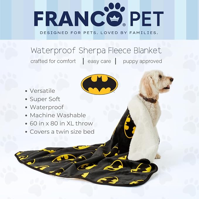 Batman DC Comics Waterproof Dog Bed Cover, XL 60x80 Pet Blanket for Furniture Bed Couch Sofa, (Officially Licensed) by Franco - Image 2