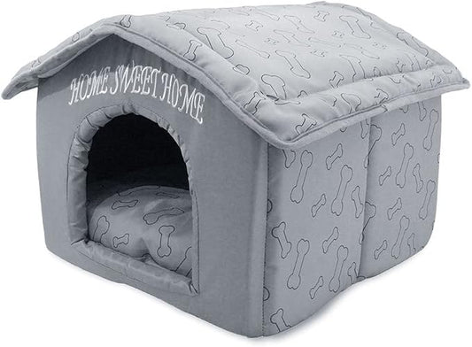 Best Pet Supplies Cat Bed for Indoor Cat, Domed Tent House with Removable Pillow, Covered Cat Cave for Small Dog, Puppies and All Breeds of Cats - Silver w/ Bones, 16 x 16 x H:14" by BestPetSuppliesLLC