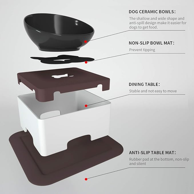 Raised Tilted Dog Feeding Bowl,Elevated Ceramic Dog Bowls Set Anti-Slip,Standing Pet Feeding Dish for Small Medium Dogs and Cats,Black - Image 5