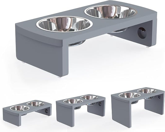 Elevated Dog Bowls, Bamboo Raised Dog Bowl for Dogs, with 2 Stainless Steel Bowls (Grey, Small: 4'' Tall-20oz Bowl) by JoyoPawFamily