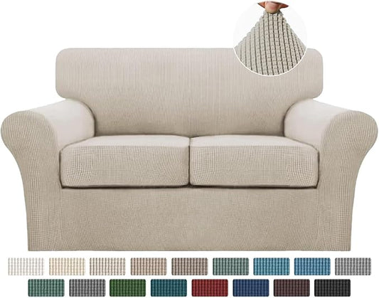 Turquoize 3 Piece Sofa Covers for 2 Cushion Couch Sofa Slipcover Soft Couch Cover for Dogs-Washable Sofa Furniture Covers with 2 Individual Cushion Covers, Jacquard Fabric (Loveseat, Island Fossi) by Turquoize