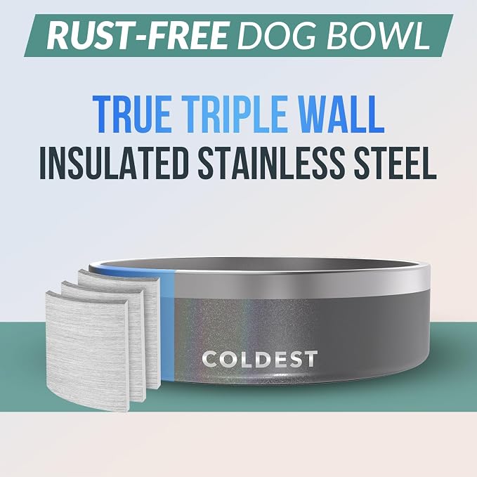 Coldest Dog Bowl - Anti Rust Metal, Non Slip, 3 Layers Insulated Stainless Steel Dog Bowls - Spill Proof & Heavy Duty - Water Bowl for Dogs, Cats & Pets, Dish Washer Safe (42 oz, Stardust Glitter) - Image 3