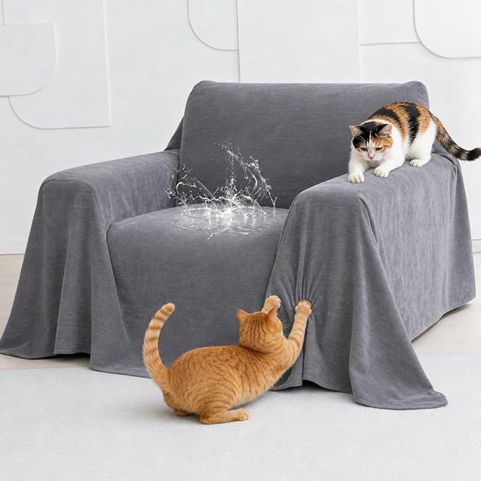 Loiion Cat Scratch Furniture Protector - Anti-Slip, Waterproof Sofa Cover to Keep Cats Off, Pet-Friendly Couch Protectors for Sofa, Gray Anti-Scratch Couch Cover for Pets and Kids 102"X71" by Loiion