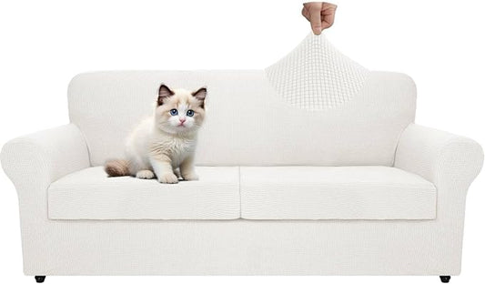 MAXIJIN 3 Piece Couch Covers for 2 Cushion Couch Super Stretch loveseat Sofa Cover for Dogs Pet Proof Furniture Protector Non Slip Couch Slipcover Washable (White, 71"-91"(2 Cushions)) by MAXIJIN