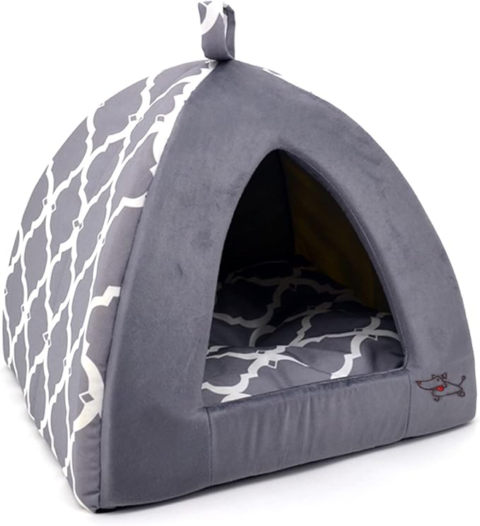 Best Pet Supplies Cat Bed for Indoor Cat, Domed Tent House with Removable Pillow, Covered Cat Cave for Small Dog, Puppies and All Breeds of Cats - Gray Lattice, 19 x 19 x H:19" by BestPetSuppliesLLC