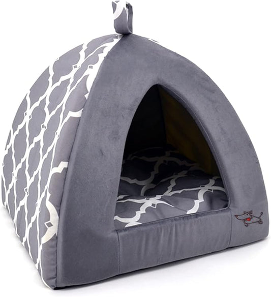 Best Pet Supplies Cat Bed for Indoor Cat, Domed Tent House with Removable Pillow, Covered Cat Cave for Small Dog, Puppies and All Breeds of Cats - Gray Lattice, 19 x 19 x H:19" by BestPetSuppliesLLC