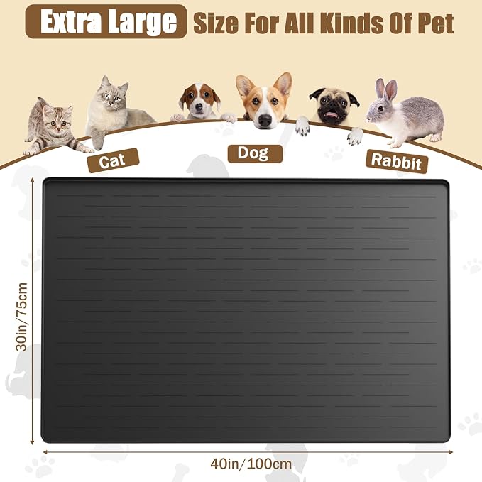 40"x30" Extra Large Silicone Pet Food Mat, XXL Pet Feeding Mat with Raised Edges, Waterproof Dog Bowl Mat for Food and Water, Cat and Dog Placemat for Floors, Light Gray - Image 2