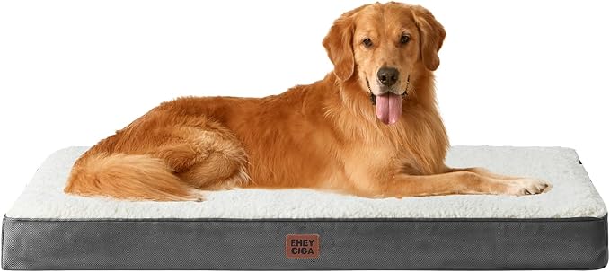 EHEYCIGA Orthopedic Dog Bed Large with Removable Washable Cover, 44IN Beige | Egg Crate Foam Support, Durable Oxford fabric, Non-Slip Bottom, Machine Washable, Soft Waterproof Plush Pet Bed Mat For Crate by EHEYCIGA