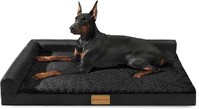 Patas Lague Orthopedic Large Dog Bed Pet Sofa Beds 48''X30''Black | L Bolster Egg-Crate Foam Dog Couch For Large Sized Dogs, Waterproof Removable Washable Cover, Pet Mat with Nonskid Bottom by PatasLague