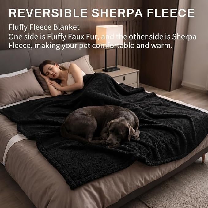 Waterproof Pet Blankets for Medium Dogs Small Cats Black Calming Pets Sherpa Blanket Fluffy Bed Sofa Couch Covers Puppy Leakproof Washable Cover for Warm-Black,M-57x40in - Image 5