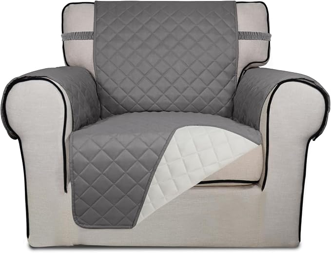 PureFit Reversible Chair Sofa Cover Dog Couch Covers for Sofa, 25.5 in | Gray/Ivory, Water Resistant Couch Protector, Washable Pet Couch Cover with Non Slip and Elastic Straps For Kids by PureFit