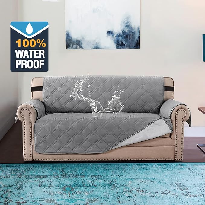 H.VERSAILTEX 100% Waterproof Sofa Slipcover Washable Loveseat Cover for 2 Cushion Cover Non-Slip Furniture Protector with Silicone Backing Couch Cover for Pets (Oversized Loveseat, Dove Grey) - Image 2