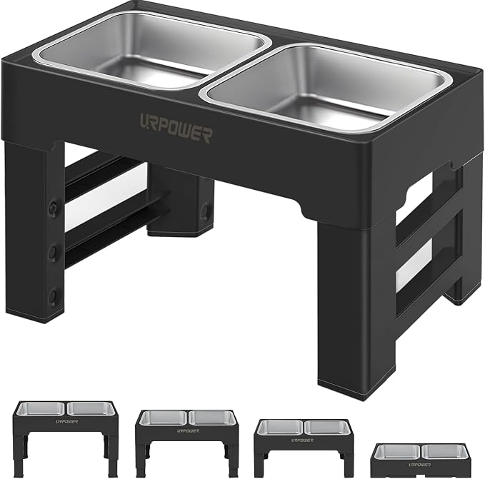 URPOWER Raised Dog Bowls 4 Height Adjustable Elevated Bowl Stand | Stainless Steel Water Bowl Non-Slip Dog Food Bowls Stand for Small Medium Large Dogs and Pets by URPOWER