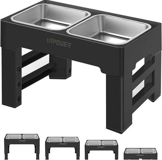 URPOWER Raised Dog Bowls 4 Height Adjustable Elevated Bowl Stand | Stainless Steel Water Bowl Non-Slip Dog Food Bowls Stand for Small Medium Large Dogs and Pets by URPOWER