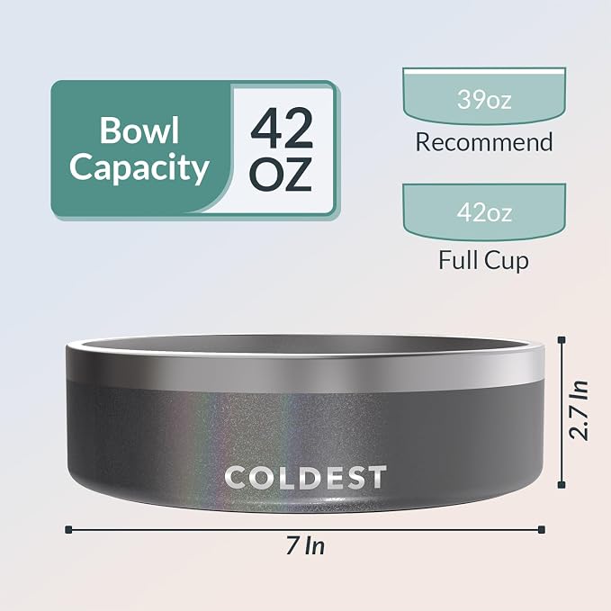 Coldest Dog Bowl - Anti Rust Metal, Non Slip, 3 Layers Insulated Stainless Steel Dog Bowls - Spill Proof & Heavy Duty - Water Bowl for Dogs, Cats & Pets, Dish Washer Safe (42 oz, Stardust Glitter) - Image 4