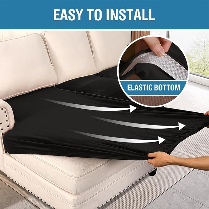 H.VERSAILTEX Velvet Stretch Sectional Couch Covers 3 Pieces Sofa Seat Cushion Covers L Shape Separate Cushion Couch Chaise Cover for Both Left/Right Couch (Large Sofa 2 Seater + 1 Chaise, Black) - Image 4