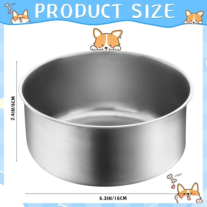 Zubebe 8 Pcs Stainless Steel Hanging Dog Crate Bowls, Non-Spill Kennel Food Water Bowls with Screw Clamp Attach Holders, Removable Mountable Metal Cage Feeder for Pet(41 oz) - Image 2