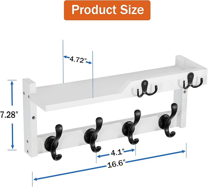dreampossible Coat Rack Wall Mount with Shelf, Coat Hanger Wall Mount with Key Hooks and Mail Holder, Wood Entryway Floating Shelf with Hooks and Storage, Hat Rack for Wall Key Holder Mail Organizer - Image 6