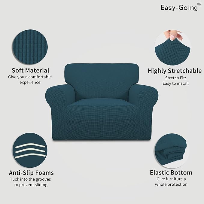 Easy-Going Stretch Oversized Chair Slipcover with Arm Washable Deep Teal | 1-Piece Large chair covers armchair Furniture Protector for Living Room chair and a half cover Soft For Kids, Pet. - Image 3