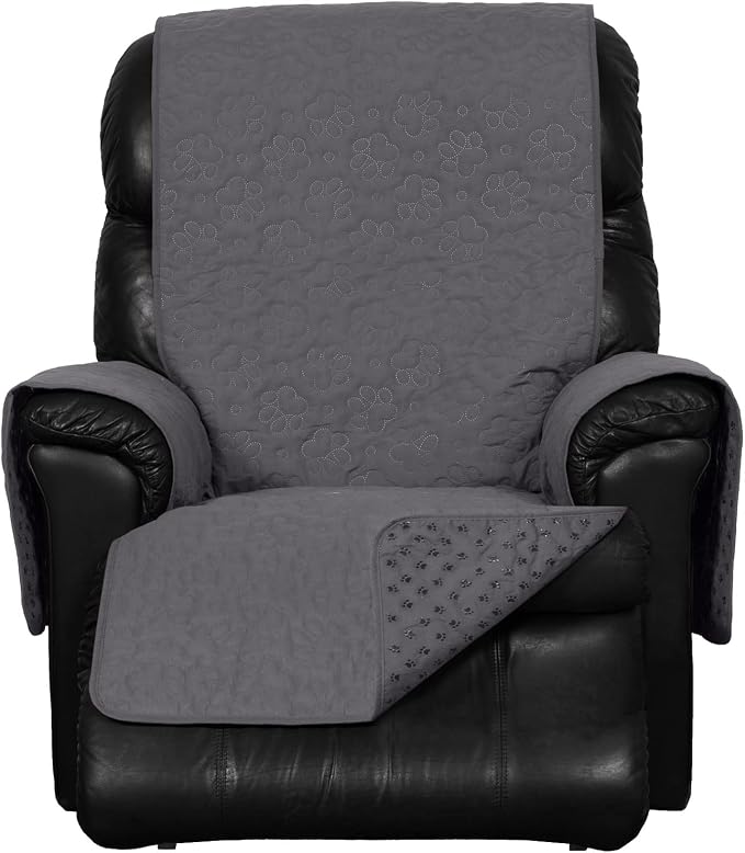 Furhaven Waterproof & Non-Slip Recliner Chair Cover Protector w/ Side Pockets for Dogs, Cats, & Children - Quilted Paw Print Living Room Furniture Cover - Gray, Recliner - Image 3