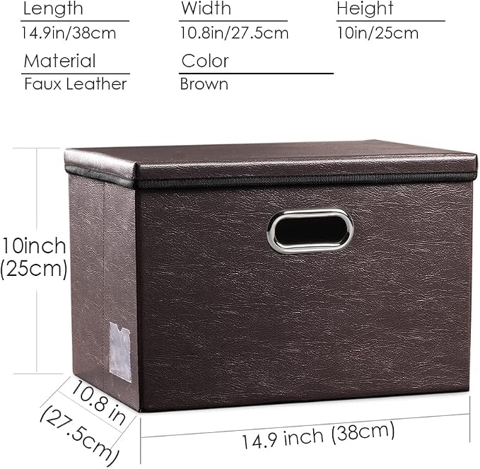 PRANDOM Foldable Storage Bins with Lids [5-Pack] Leather Fabric Collapsible Storage Boxes Organizer Containers Baskets Cube with Cover for Bedroom Closet Office Nursery Brown 14.9x10.8x10 - Image 6