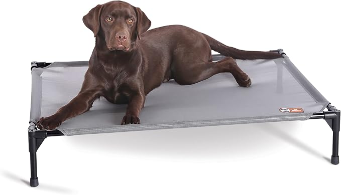 K&H Outdoor Elevated Dog Bed - Cooling Raised Dog Bed for Medium & Large Pets, Breathable Mesh Hammock Design, Indoor/Outdoor Washable Cover, Portable Metal Frame, Gray, Large 42x30in by KHPetProducts