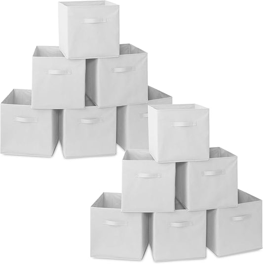Casafield Set of 12 Collapsible Fabric Cube Storage Bins, White - 13" Foldable Cloth Baskets for Shelves, Cubby Organizers & More by Casafield