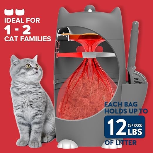 Red Rocket Pets Cat Litter Trash Can Kitty Twister Plus Pack Grey, 12x Refills Bags and 6X Charcoal Sachets, No Smell Litter Storage Container, Litter Disposal System - Image 2