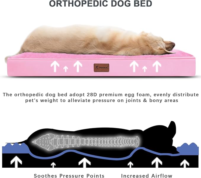 Waterproof Dog Crate Beds for Medium Size Dog, 35x22in,Pink | Orthopedic Egg Crate Foam, Removable Washable Cover, Comfort Flat Pet Mat, Non-Slip Bottom, For Medium Breed Up to 65 lbs - Image 2