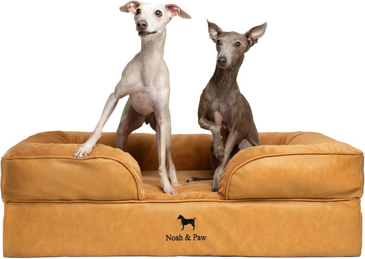 NOAH & PAW Large Dog Bed, 35x25x11 Inch, Orthopedic Dog Beds, Eggshell Memory Foam Infused with Cooling Gel, Inner Cover, Water Resistant, Machine Washable (Faux Leather) by NoahPaw