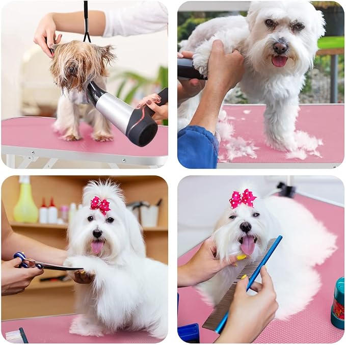 Yaheetech 32-inch Foldable Pet Dog Grooming Table w/Adjustable Height Arm - Drying Table for Home w/Noose for Small Dogs Cats, Maximum Capacity Up to 220lbs, Pink - Image 2