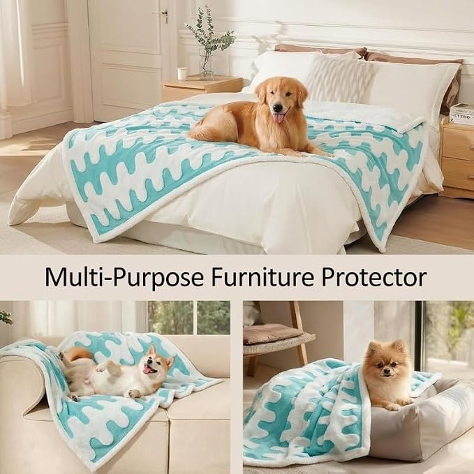 Waterproof Pet Blanket,Dog Bed Covers Couch Sofa Stylish Jacquard Pets Throw Blankets for Puppy Cats Washable Reversible Furniture Protection Covers (Blue Wave,XL) - Image 5
