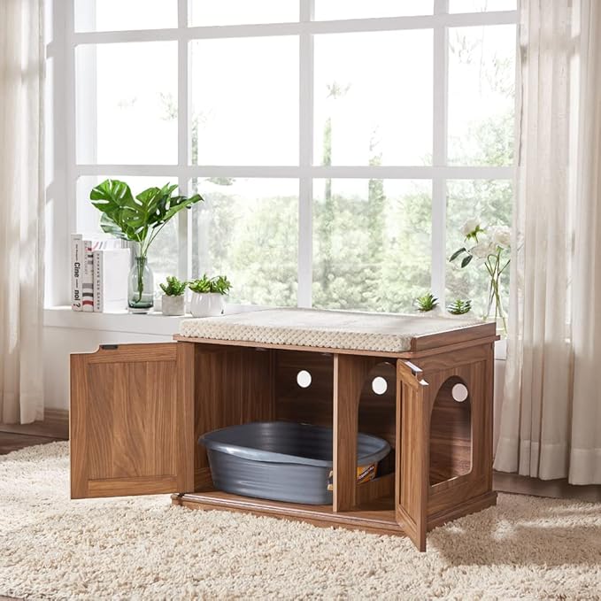 unipaws Cat Litter Box Enclosure Furniture, Hidden Litter Box Cover | Cat Washroom, Cabinet for Large Cat, Dog Proof Cat Litter Boxes, Hideaway Litter Box, Cat House - Image 5