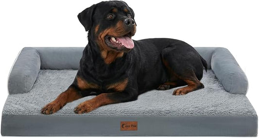 Waterproof Orthopedic Dog Bed for Extra Large Dogs, 48x30in, Grey | Orthopedic Foam Eases Joint Pressure, Bolsters Supports Head And Neck, Washable Pet Beds, Removable Cover, Non-Slip Bottom by CasaPaw