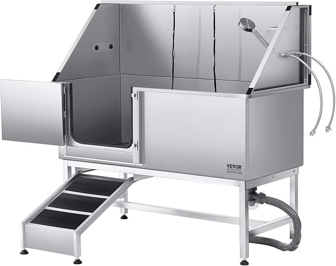VEVOR Stainless Steel Dog Washing Station, Professional 62 inch Pet Grooming Tub w/Ramp, PE Water Filter Board, Faucet & Showerhead & Soap Holder Bathtub for Large & Medium & Small Pets (Left Door) - Image 10