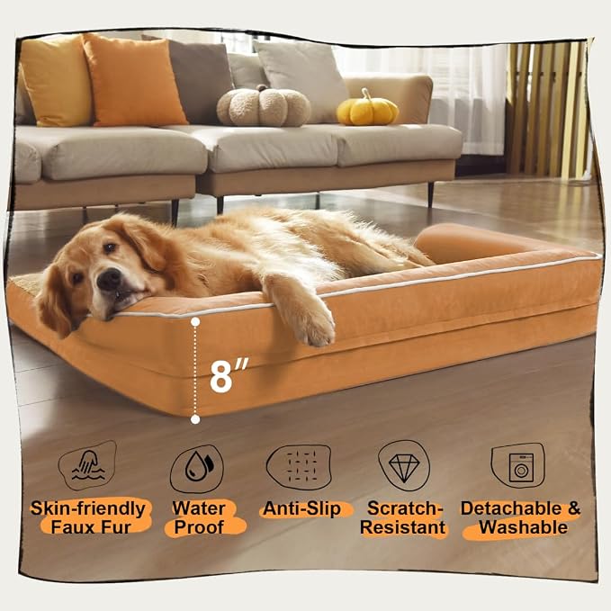 MEKIY Orthopedic Waterproof Jumbo Dog Bed with Bolster for Extra Large Dogs | Pillow Support for Neck Relief, Egg Crate Foam, Waterproof Liner, Anti-Slip Bottom, Removable Bolster Cover, 53 x 42 Inch - Image 6