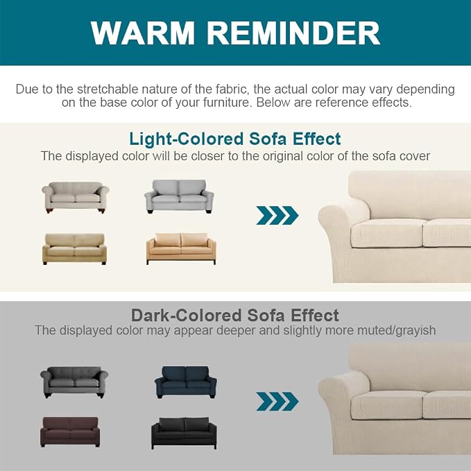 Turquoize 3 Piece Sofa Covers for 2 Cushion Couch Sofa Slipcover Soft Couch Cover for Dogs-Washable Sofa Furniture Covers with 2 Individual Cushion Covers (2 Cushion Sofa,Biscotti Beige) - Image 6