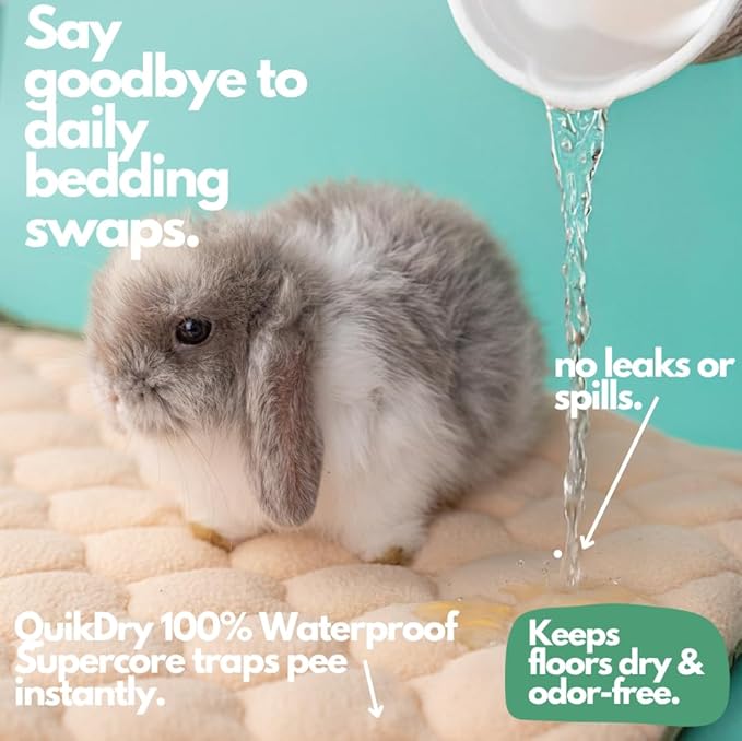 Hopp'd™ HutchLiner 2.0 Premium Guinea Pig Cage Liner Washable Fleece Bedding for Rabbits & Guinea Pigs | Waterproof, Odor Control, Cooling Mat, Anti-Slip Bunny Mat & Pee Pad | Midwest Cages (47x24) - Image 3