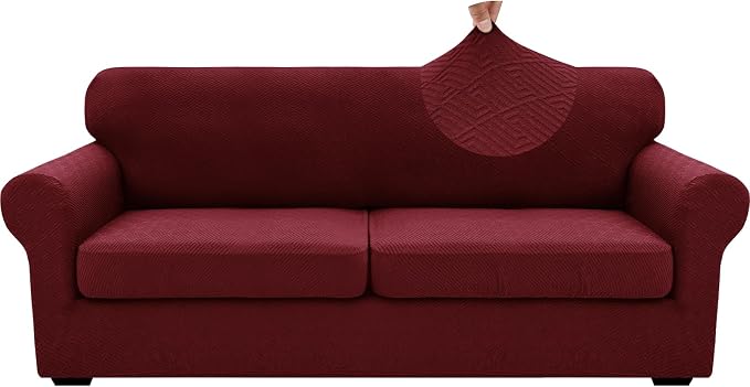 XINEAGE 2026 New 3 Pieces Couch Covers for 2 Extra Large Cushion Sofa Super Stretch Sofa Cover for 2 Large Seat Universal Loveseat Slip Cover for Living Room (Wine Red), 71"-91"(2 Cushions) - Image 9