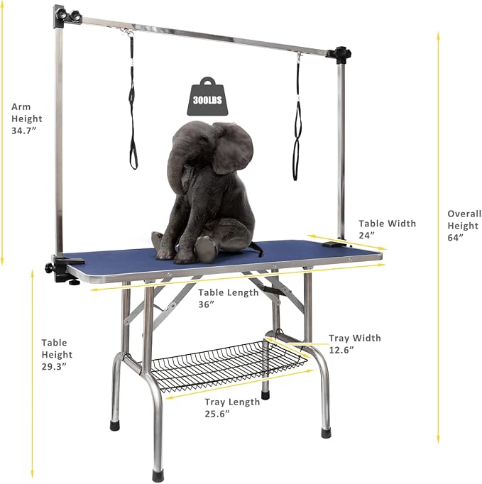 ROOMTEC 36" Dog Grooming Table,Foldable Home Pet Bathing Station with Adjustable Height Arm/Noose/Mesh Tray - Image 2
