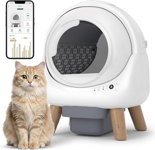 Automatic Litter Box, Self Cleaning Litter Box for Multiple Cats with App Control, Dual Safety Protection, Odor-Free Waste Disposal, Includes Trash Bags, White by Beokeo