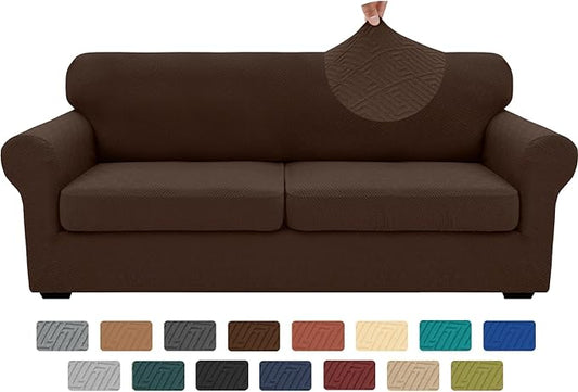 XINEAGE 2026 New 3 Pieces Couch Covers for 2 Extra Large Cushion Sofa Super Stretch Sofa Cover for 2 Large Seat Cushion Universal Loveseat Slip Cover for Living Room (Coffee), 71"-91"(2 Cushions) by XINEAGE